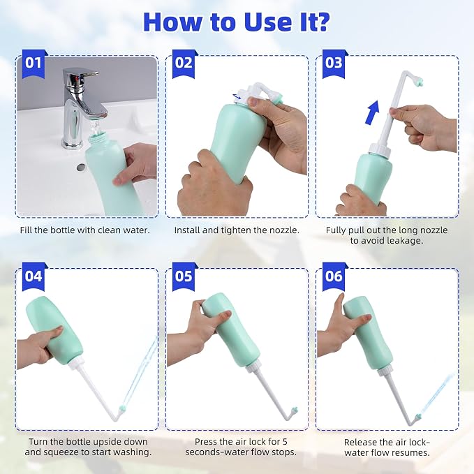 Hibbent Portable Bidet Sprayer and Travel Bidet with Hand Held Bottle for Personal Cleansing, Extended Nozzle Spray for Childbirth, Personal Hygiene, Outdoor, Camping with Travel Bag- 22oz/ Green - Image 6