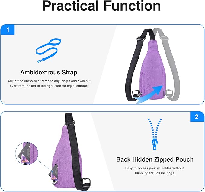 WATERFLY Tiny Crossbody Sling Backpack Anti Theft Backpack for Traveling Chest Shoulder Bag (Purple) - Image 4