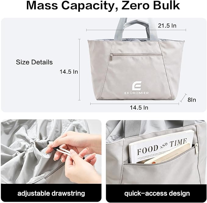 EKOROMIER Dual-Handle Expandable Tote Bag,Ultra-Lightweight Travel Bag | Expandable 30L-50L waterproof handbags & wear-resistant shopper. Perfect weekender, carry on, gym or beach bag. - Image 5