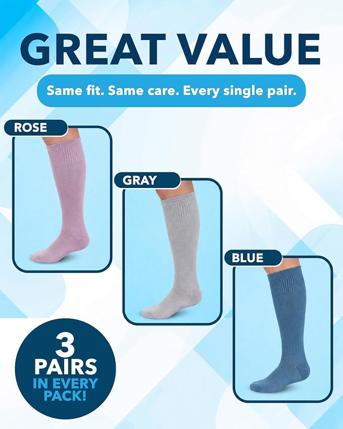 Doctor's Select® Bamboo Viscose Light Compression Socks for Women & Men - 3 Pairs, 8-15 mmHg Compression Socks, Knee High - Image 5