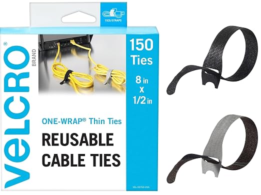 VELCRO Brand 150pk Cable Ties Value Pack, 8in | Gifts for Tech Lovers | For Wire Management and Cord Organizer | Replace Zip Ties with Reusable Straps, Reduce Waste (Pack of 12) - Image 2