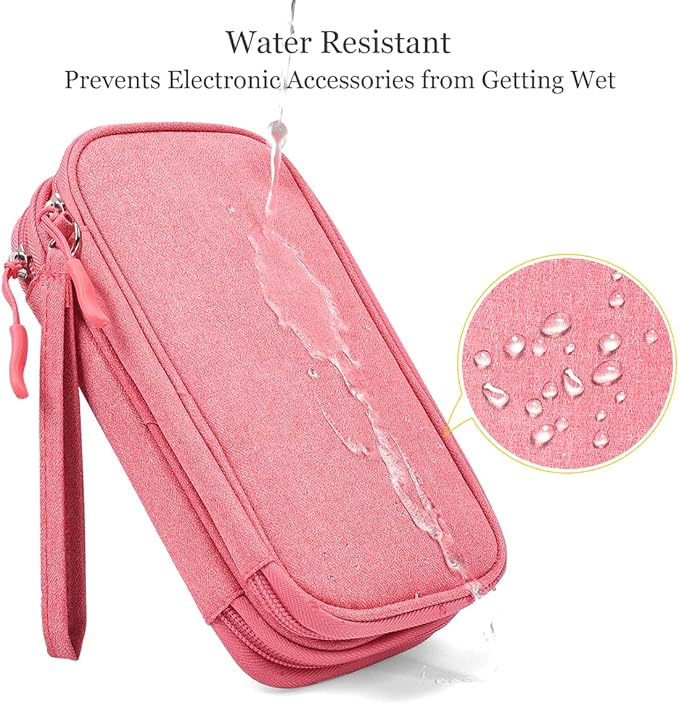 CAAORDKSO Electronic Accessories Case, Electronics Organizer Pouch Bag, Portable Travel Cable Organizer Case, Tech Storage Bag for Cable, Cord, Charger, Phone, Power Bank, Earphone (Dark Pink, Large) - Image 3
