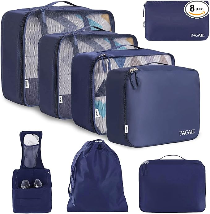 BAGAIL 8 Set Packing Cubes Luggage Packing Organizers for Travel Accessories-Indigo by BAGAIL
