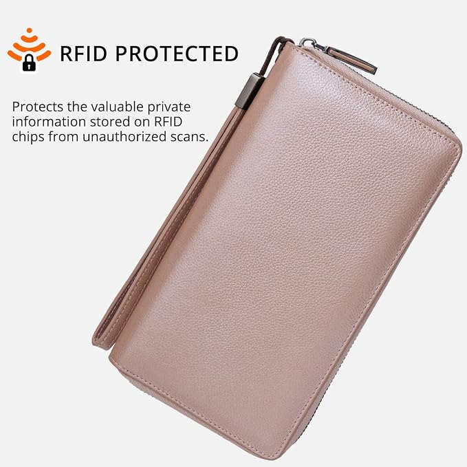 Bveyzi Women RFID Blocking Wallet Leather Zip Around Phone Clutch Large Capacity Ladies Travel Purse Wristlet - Image 6