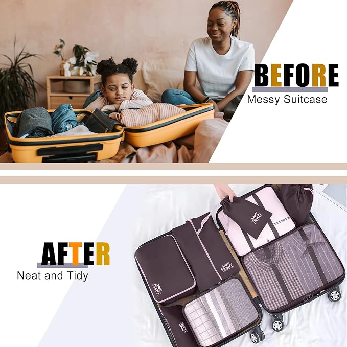 Packing Cubes for Travel - 8 Set Luggage Organizer Bags for Family, Mesh Breathable Packing Cubes for Suitcases Durable Travel Essentials Bags Set (Upgrade-Brown) - Image 4