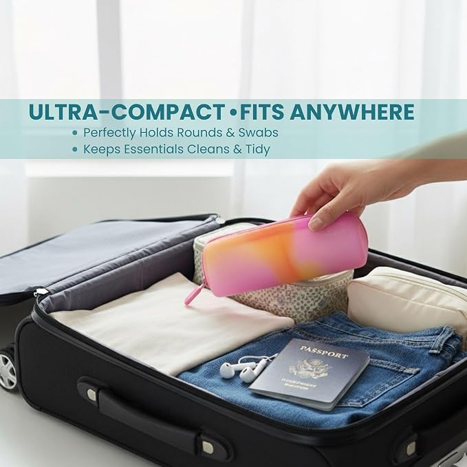 Cotton Round Swab Travel Case, 2-in-1 Beauty Organizer, (Peach Sunrise) - Image 5