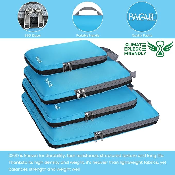 BAGAIL 4 Set/6 Set/8 Set Compression Packing Cubes Travel Accessories Expandable Packing Organizers (Cloth Pattern, 4-Blue) - Image 5