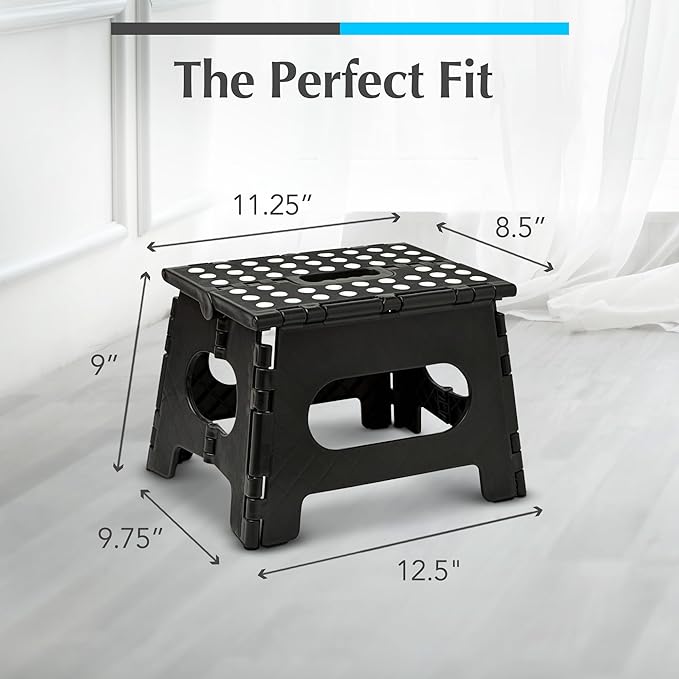 Handy Laundry Folding Step Stool 9 Inch, Black, Non-Slip Holds 300 lbs | 9 Inch, Black, Foldable Collapsible Step Stool, Non-Slip, Holds 300 lbs, Kitchen Bathroom Bedroom, Adults - Image 5