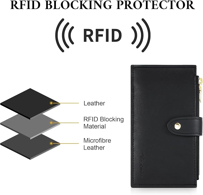 Travelambo Womens Leather Bifold Wallet, Slim RFID Blocking Card Holder | Large Capacity, 16 Card Slots & ID Window, 2 Zipper Pockets, Dual Snap Closure, Slim Lightweight, RFID Privacy Protection - Image 7