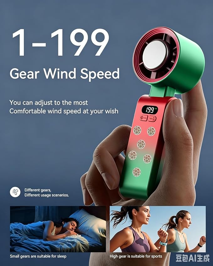 Handheld Portable Turbo Fan with Ice Cooler, Speed (1-199) 5500mAh Rechargeable Personal Fan,[20H Cooling Time] [20000 RPM] Pocket Fans for Travel/Outdoor/Office, Soccer - Image 4