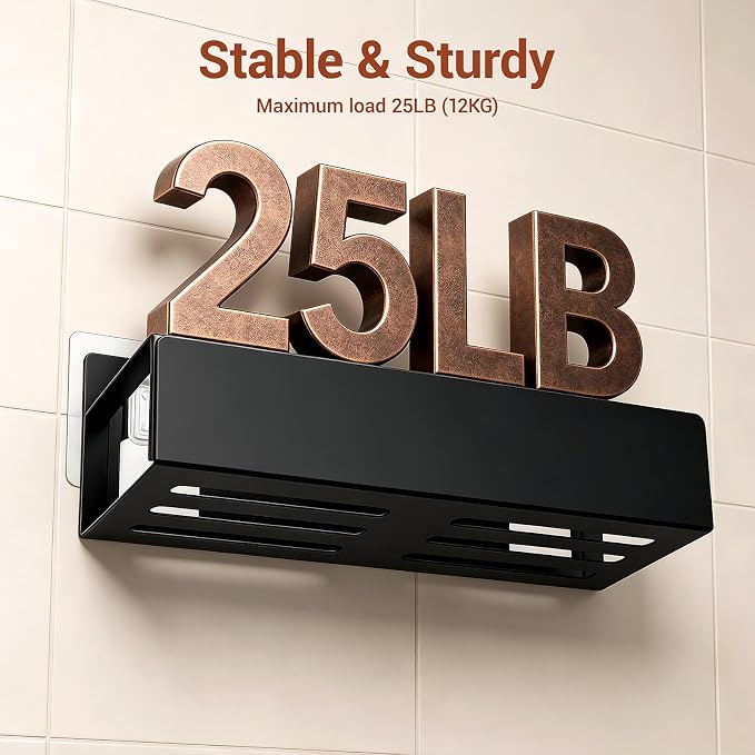 Wall-Mounted Bathroom Storage Shelf Organizer Rack for Toiletries Skincare | Shower Caddy 3 Pack Black Adhesive Shower Organizer Bathroom Shelf Organizer No-Drill Bathroom Organizers and Storage ﻿ - Image 8