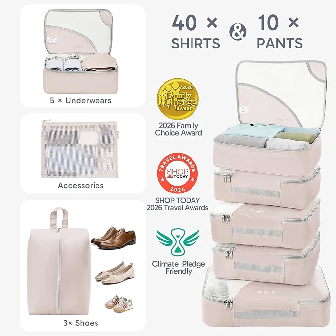 10 Set Packing Cubes for Travel, Gifts for Women Mom,Anti-Tearing Suitcase Organizer for Luggage with Shoe & Hanging Toiletry Bag,OlarHike Vacation Essentials & Accessories for Cruise Ship - Image 4