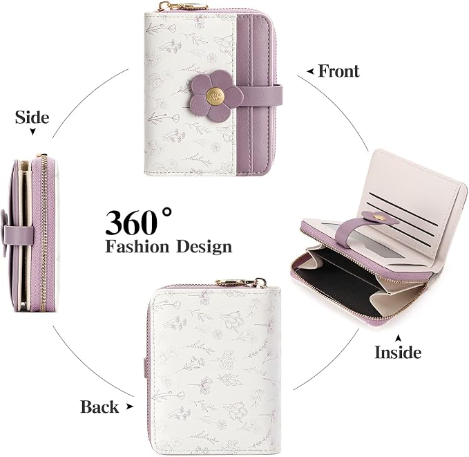 Small Wallet for Women Rfid Bifold Leather Card Holder Wallet With Zipper Pocket - Image 3