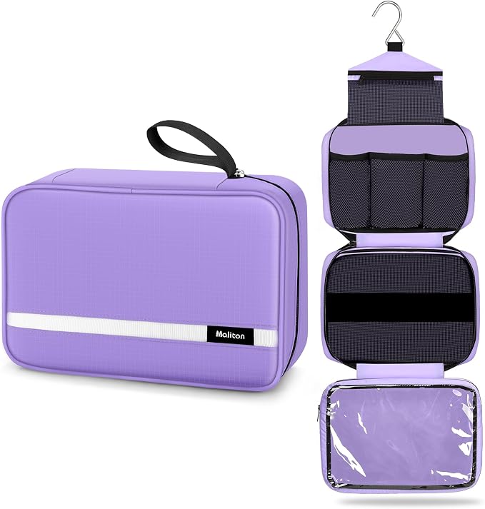 Maliton Toiletry Bag for Men & Women Travel Toiletry Bag Hanging Toiletry Bag Hygiene Organizer with 4 Compartments Waterproof Bathroom Shower Bag Large Toiletries Travel Bag (Purple) by Maliton