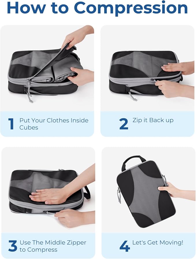 Bagsmart Compression Packing Cubes, Travel Bag Cruise Ship Essentials | Lightweight, Compressible Suitcase Organizer Set fit Standard Carry-On & Checked Luggage, 6 Set, 14 Set Washable Packing Bags - Image 5