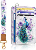 Yonlevres Peacock Credit Card Holder Slim RFID Wallet Women Wristlet Small | Front Pocket, Handy, RFID Blocking, Woman Girls Ladies Gifts, D-ring for Keychain,Thin Mini Card Case, ID Window, PU Leather by Yonlevres
