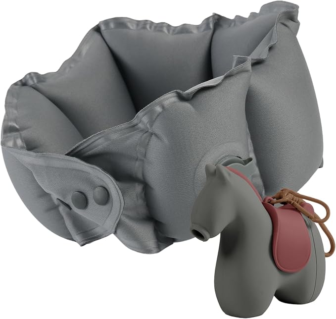 Inflatable Travel Neck Pillow with Adjustable Neck & Chin Support, 2-in-1 Built-in Pump and Storage Bag – Lightweight, Ideal for Airplane, Train, Car, Travel, Office, Home(Dark Gray) by Tearom