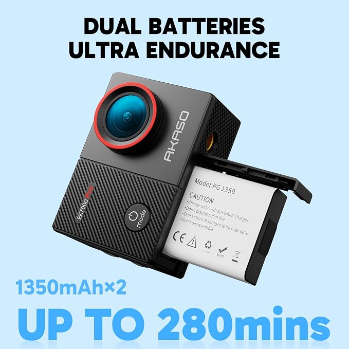 AKASO EK7000 Pro 4K30fps Action Camera with 256GB MicroSDXC U3 Card Accessories Kit Bundle, 20MP Ultra HD 131ft Waterproof Underwater Camera EIS WiFi Remote Control 5X Zoom Sport Cameras - Image 7