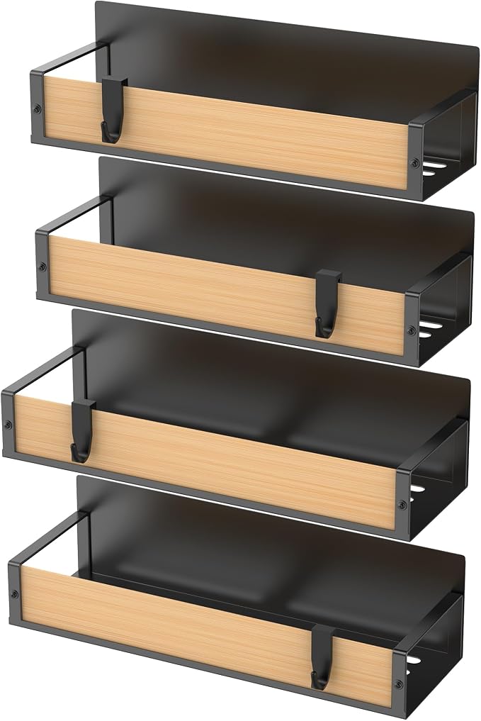 HuggieGems 4 Pack Magnetic Spice Storage Rack Organizer for Refrigerator and Oven, Wood Fridge Organizers and Storage | Magnetic Shelves Heavy Duty for Fridge in Kitchen, Seasoning Storage Organizer, For Oven Washer and Dryer, For Heavier Items - Image 5