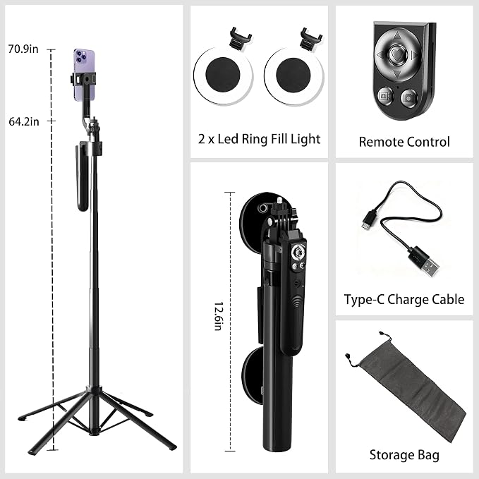 Auto Face Tracking Selfie Stick Tripod for iPhone with Light 360 Rotation that Follows Your Movement 70.9" Camera Tripod Stand with Remote for Content Creator Vlog Live Stream Video Recording - Image 8
