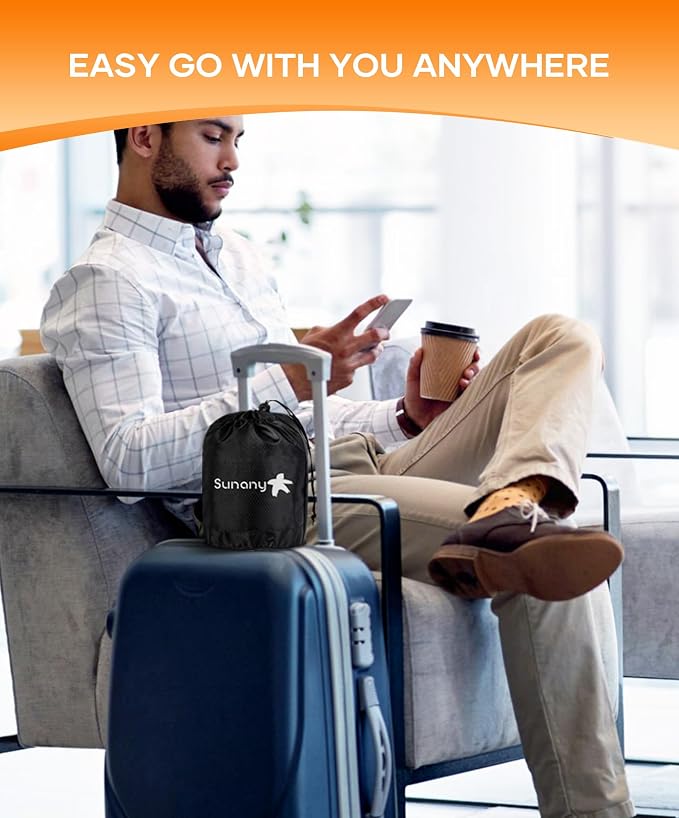 Sunany Travel Pillow, Upgraded Plane Pillow for Long Flights, Inflatable Neck Pillow Used for Airplanes,Cars,Buses,Trains,Office Napping with Eye Mask,Earplugs (Black) - Image 8