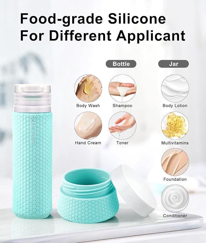Travel Bottles for Toiletries, TSA Approved 3oz Leak Proof Travel Size Liquid Containers, BPA-Free Refillable Silicone Squeeze Bottles, Ideal for Shampoo Lotion and Conditioner (4 Pack) - Image 3