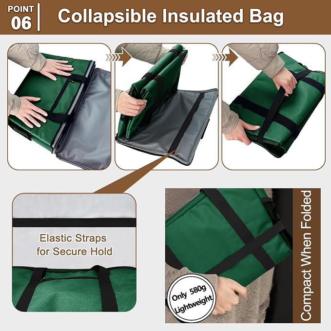 Reusable Grocery Bag – Expandable Insulated Cooler Bag with Bottom Board, Collapsible Insulated Shopping Bag with Zipper & Drawstring, Heavy Duty Tote Bag for Shopping, Delivery, Picnic, Beach - Image 7