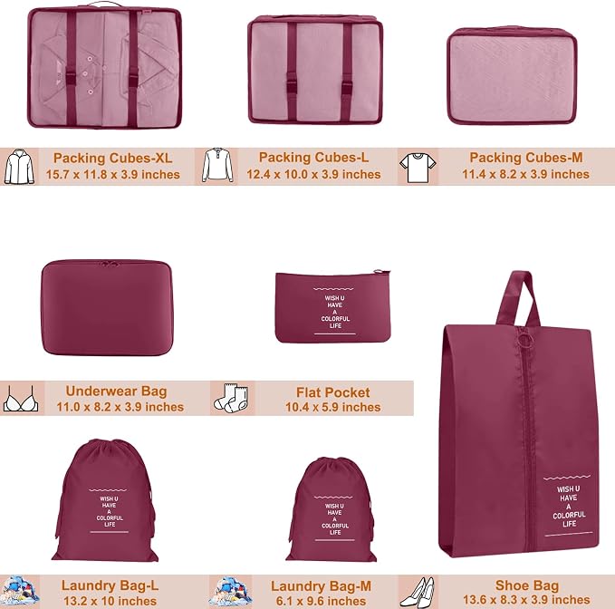 Packing Cubes for Travel- 8 Set Luggage Organizer Bags for Family, Mesh Breathable Travel Packing Cubes for Suitcases Durable Travel Essentials Bags Set (Red, 8 Set) - Image 6