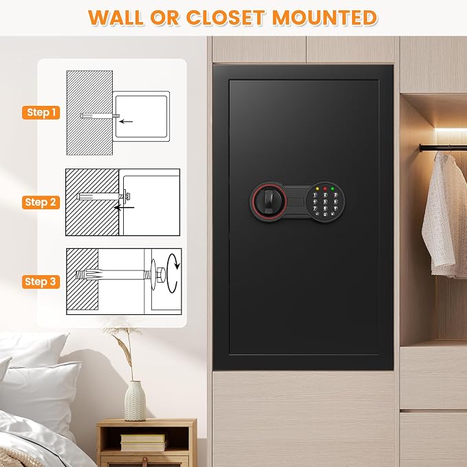 6.0 Cu Ft Large Safe Box for Home Use, 27.6"H Heavy Duty Home Safe | with Alarm System, Removable Shelves, Wall/Floor Mountable Anti-theft Security Safe for Money Jewelry Documents - Image 6