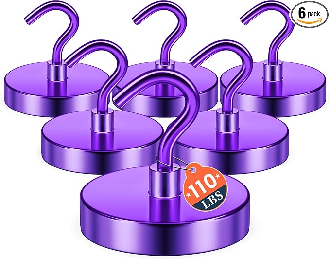 FINDMAG Magnetic Hooks, 110lbs Magnetic Hooks, 6 Pack, Purple by FINDMAG