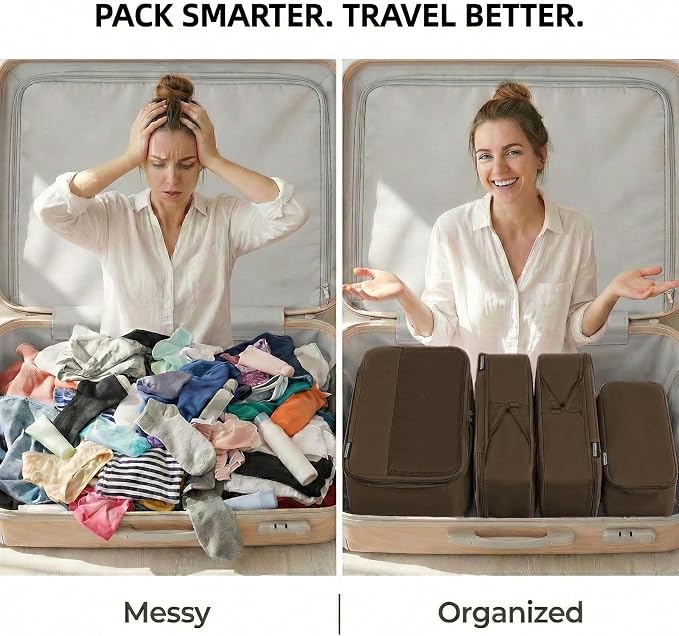 4 Piece Compression Packing Cubes for 3–7 Day Travel, Space Saving Travel Organizers with Breathable Mesh, Double-Zipper Packing Cubes for Carry-On & Suitcases (Gray) - Image 4