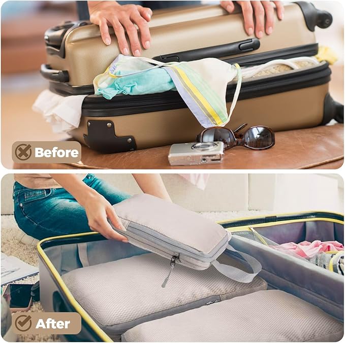 LANSKLBD 6/8 Set Packing Cubes for Suitcases Travel Luggage Packing Organizers,Travel Accessories Essentials Luggage Organizer with Shoe/Tioletry/Laundry Bag (Beige, 4 set) - Image 3