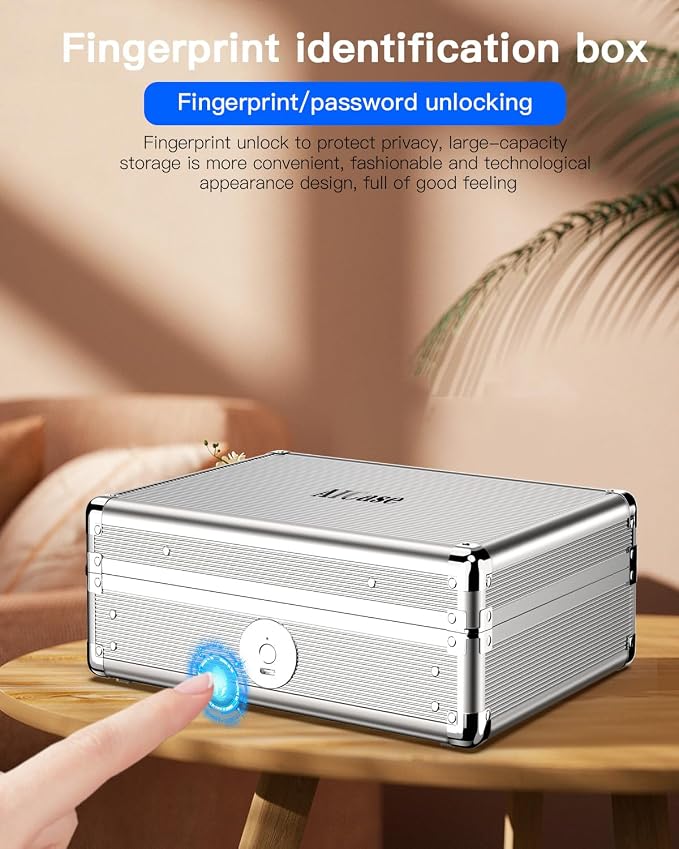 AICase Biometric Fingerprint Storage Box Portable Money Jewelry Safe Combination Lock for Car Home Office Travel_01 - Image 8