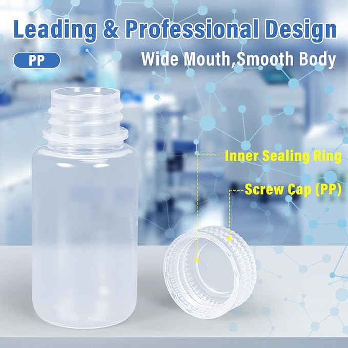 DEMORA 2 oz Small Plastic Bottles with Caps, Airtight Refillable Wide Mouth Travel Bottles for Toiletries, PP Food Grade Plastic Containers for Liquids Pill Sample Lab Reagent (Clear, 4 Pcs) - Image 2