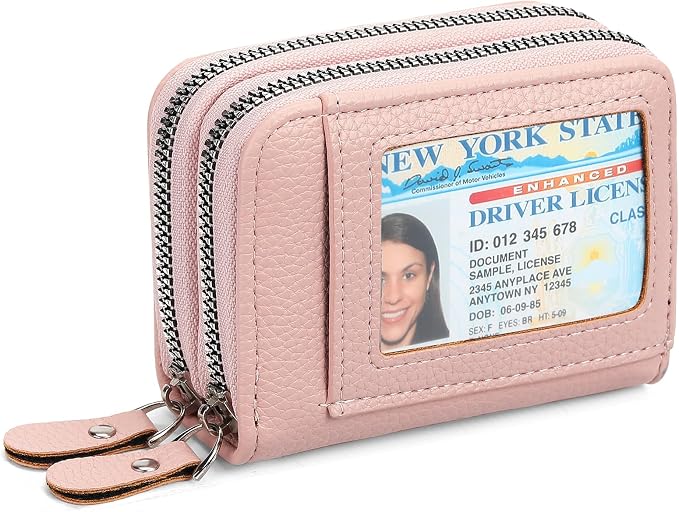 RNIEGA Credit Card Holder Wallet RFID Blocking Leather Small Wallet for Women Double Zipper Wallet with ID Window by RNIEGA