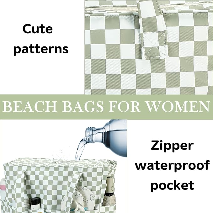 LEDAOU Beach Bag Waterproof Sandproof Women Beach Tote Pool Bag with Zipper for Swim Gym Grocery Travel with Wet Pocket | Sandproof - Image 8