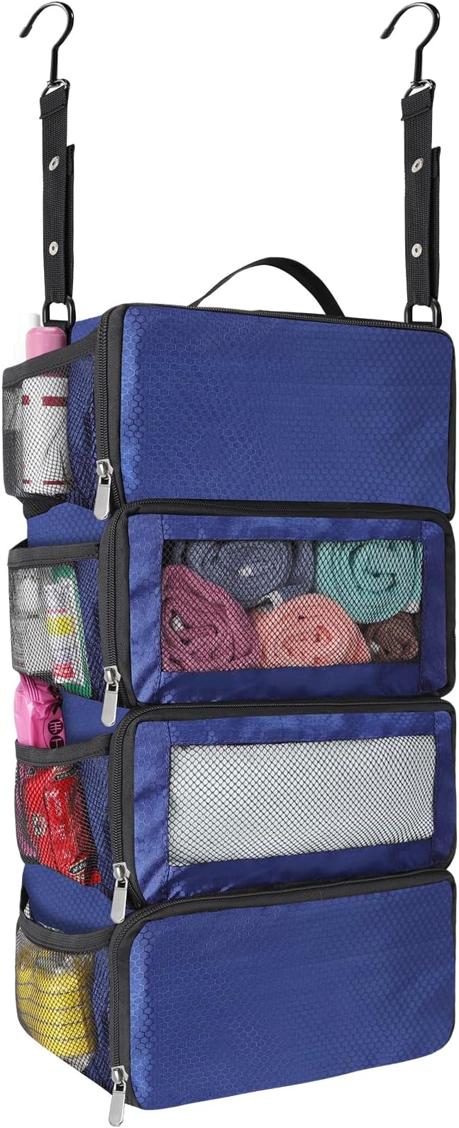 esouler Suitcase Organizer, Hanging Packing Cubes & Portable Hanging Shelves - Collapsible Travel Organizer for Carry-on (Navy Blue, Small) by esouler