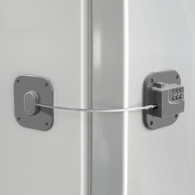 Refrigerator Lock, Heavy Duty Fridge Lock, Combination Lock for Refrigerator Cabinets, Drawers, Safety, Easy Install No Keys Needed (Grey-1Pack) by Coipdfty