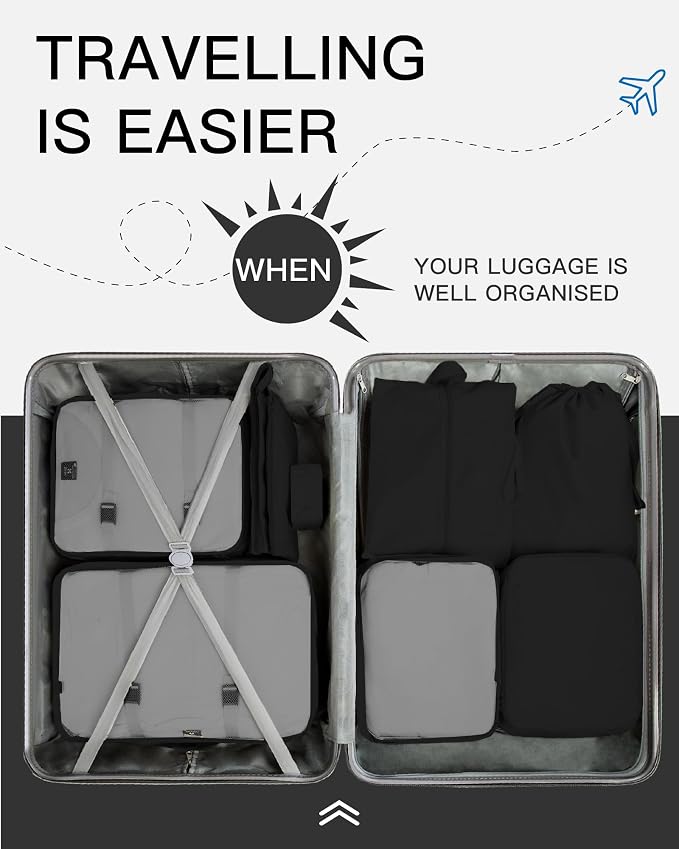 9 Set Packing Cubes for Carry on Suitcase Travel Organizer Bags for Luggage Suitcase Organizer Bags Packing Cube Set for Packing Women Men (Black) - Image 3