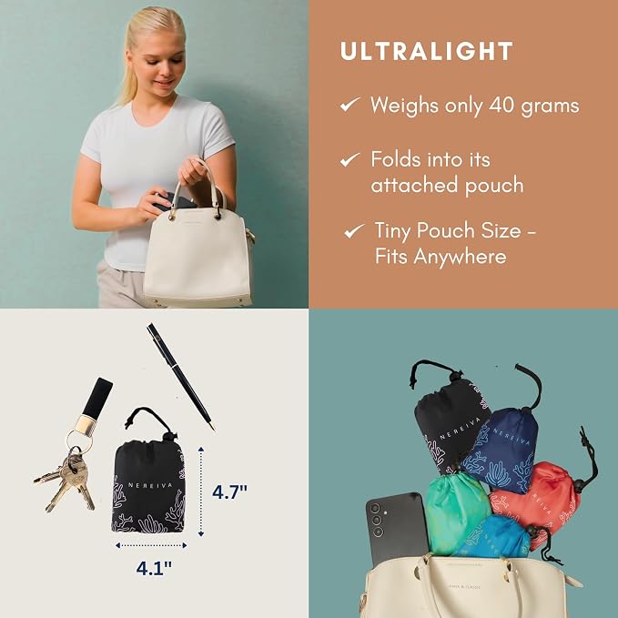 55 Pound Reusable Shopping Bag - Folds into a Small Pouch - Washable Reusable Grocery Bag, Durable & Stylish with handles for Easy Shoulder or Hand Carry - Image 2