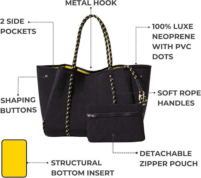 POPUPS Large Neoprene Tote Bag for Women - Everyday Designer Handbag for Travel Work and Beach with Pockets and Zipper Pouch - Image 4