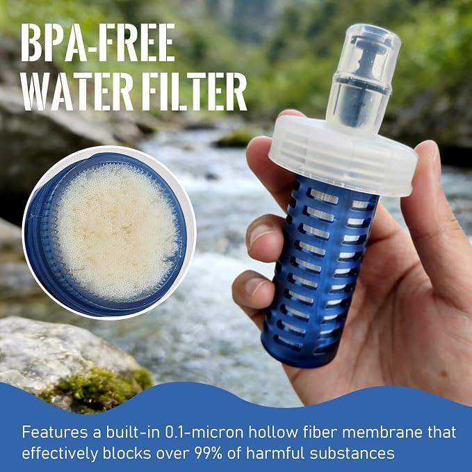 500ML Collapsible Water Bottle with Filter for Hiking, Camping & Travel - TPU Soft Flask, 0.1 Micrometer Hollow Fiber Membrane for Clearer, Better Tasting Outdoor Water(White) - Image 2