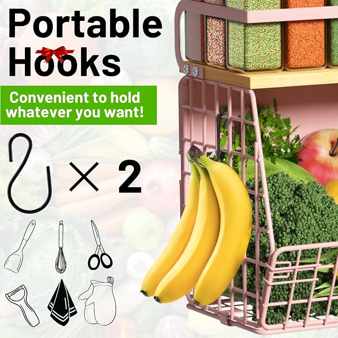 Magnetic Shelf for Fridge with Wood Lid, Fruit Potato and Onion Storage Bins, Pantry Organizers & Storage, Large Container Magnetic Spice Rack for Refrigerator, Kitchen Counter, Cabinet (Pink, 1) - Image 6