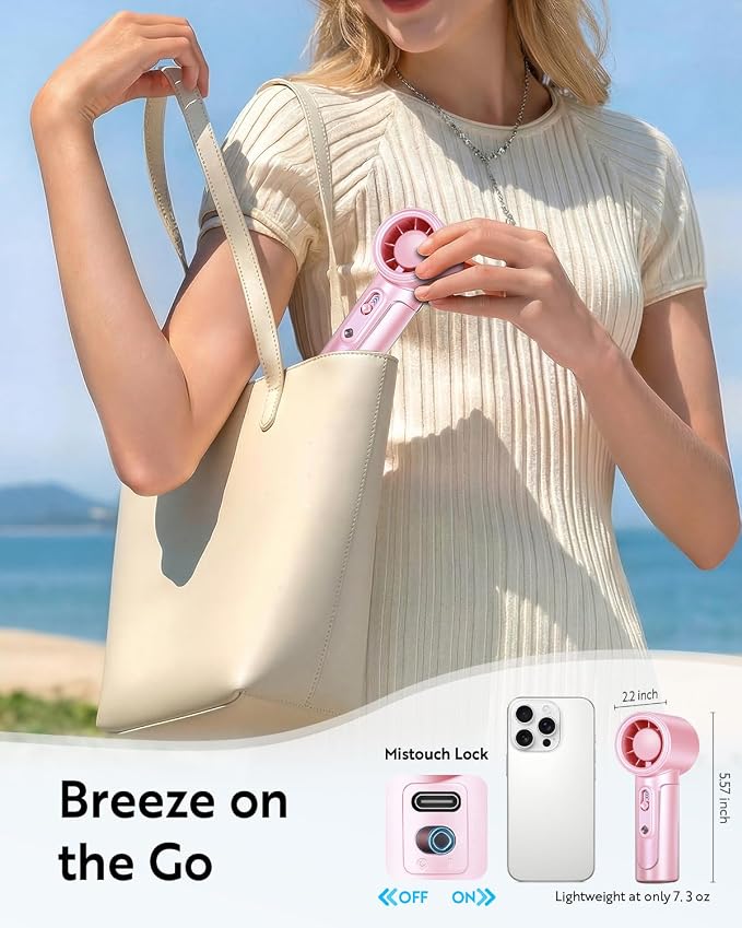 Handheld Portable Fan, 5000mAh Rechargeable Powerful Mini Fan | Up to 18 Hours Runtime, Smart LED Display, 0-100 Adjustable Speed, Pocket Turbo Personal Fan for Makeup, Travel, Outdoor - Image 4