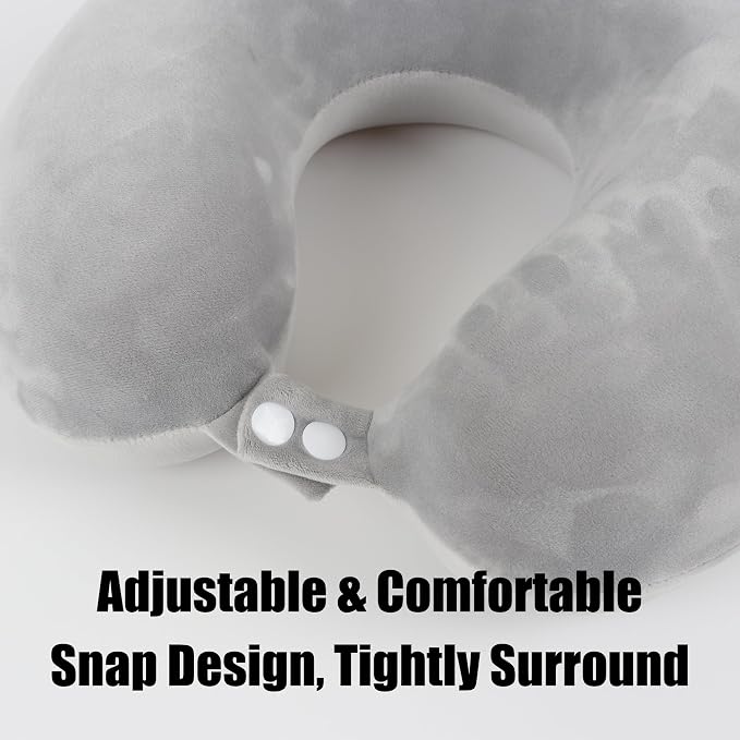 Sexysamba Pure Memory Foam Travel Pillow Set for Adults - Comfortable & Removable Machine Washable Cover, Neck Support Pillow Airplane Travel Kit with Eye Mask for Portable Plane Accessories - Grey - Image 3
