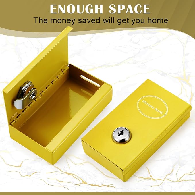 Reallnaive 1 Pack Metal Box for Gamblers Pocket Sized Winner Bank Casino Cash Box with 2 Keys Portable Casino Money Safe strongbox for Cash Saving Go Home Money Gifts(Gold,Classic) - Image 5