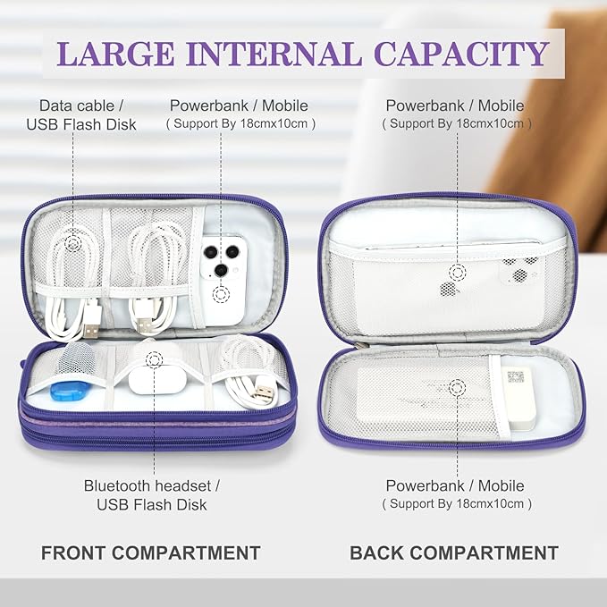 FYY Electronic Organizer, Travel Tech Pouch Bag, Medium, Dark Purple | Wrist Strap, Waterproof, Double Layers Portable Electronics Travel Carrying Case for Cord, Charger, Daily Business Trips Use - Image 3