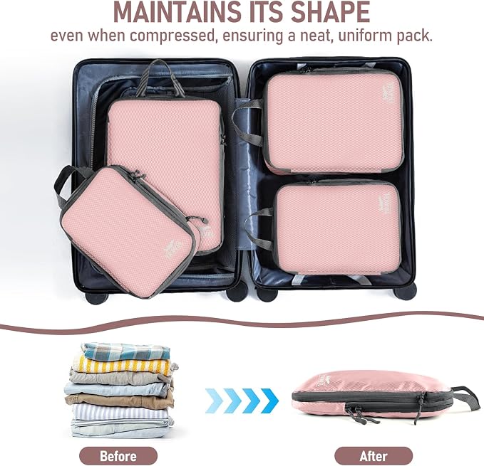 6 Set Compression Packing Cubes, Suitcase Organizer, Lightweight Travel Essentials, Compression Bags For Travel Accessories Luggage Storage Set (6Pcs, Grayish pink) - Image 5