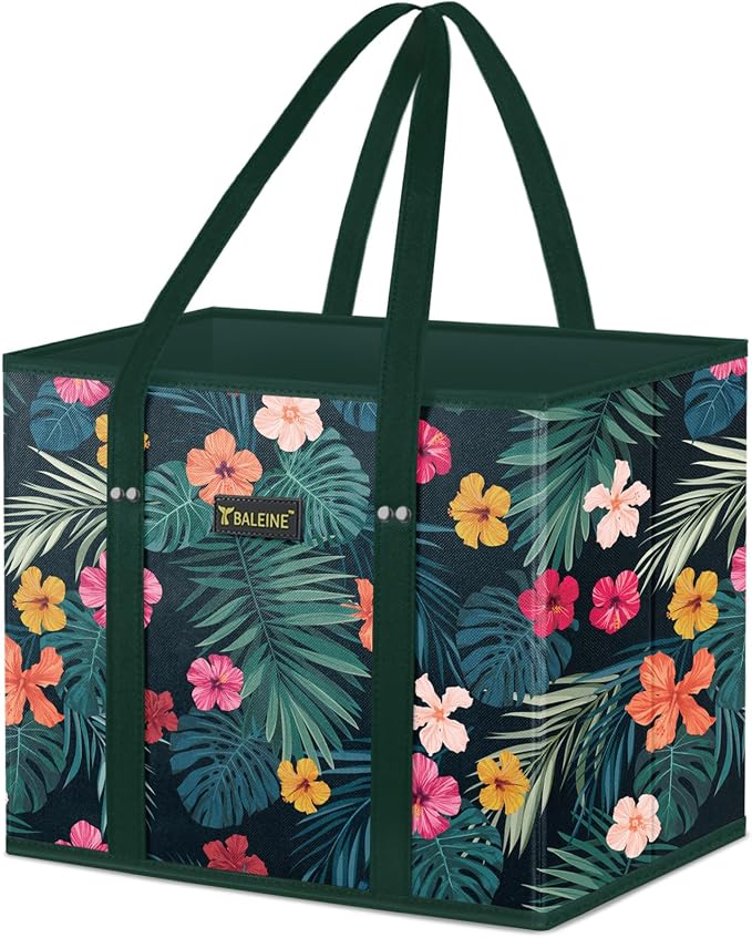BALEINE 1PK Reusable Grocery Bags, Heavy Duty Shopping Tote Bag | 12'' Long Handles, Reinforced Bottom Keeps Upright, Fold Flat Storage, Water-Resistant Shopping Bag, Multiple Color Options by BALEINE
