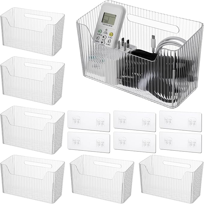 6 Pack Clear PVC Storage Organizer Bins, Wall Mounted Adhesive Baskets for Cabinet Door, Kitchen, Bathroom & Pantry Organization by Unknown